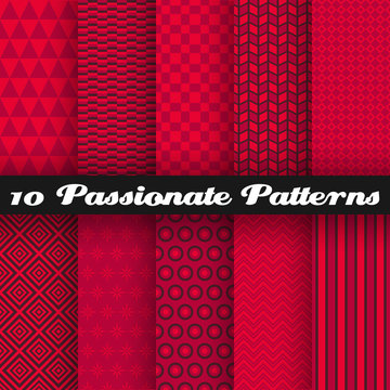 Passionate vector seamless patterns (tiling). Hot red color.