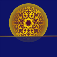 Damask pattern. Circle with gold elements. Invitation card with