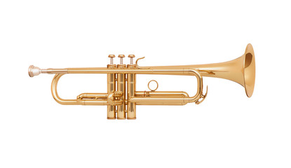 brass trumpet isolated on white background - obrazy, fototapety, plakaty