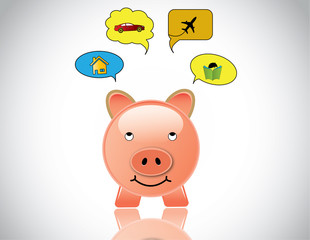 happy piggybank planning to buy home car education and travel