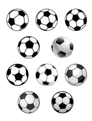 Set of soccer and football balls