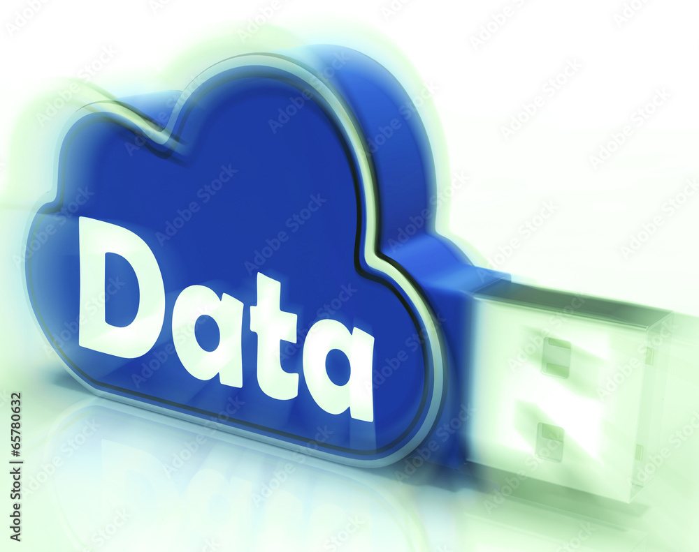 Poster data cloud usb drive shows digital files and dataflow