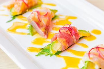 Sashimi avocado japanese food
