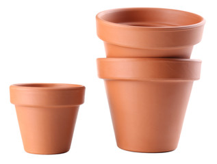 Clay flower pots, isolated on white