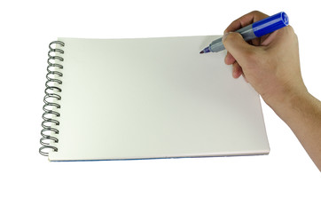 Man writing on a sketch pad with a marker pen
