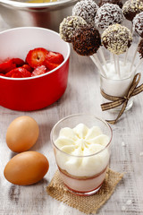 Layer strawberry dessert with whipped cream topping