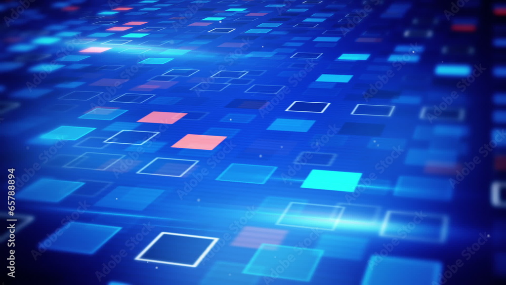 Poster beaming blue squares loopable techno background