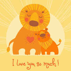 Happy Father's Day card. Cute lion and cub.