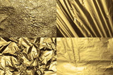 Set of four golden metal foil textures