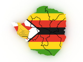 3D map of Zimbabwe filled with flag of the state