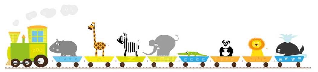 Fototapeta premium animals long train- vectors ilustration for kids