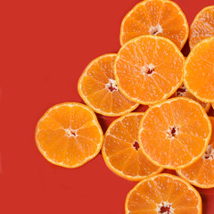 Orange isolated on   red  background