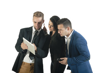 group of business professionals working with digital tablet