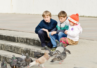 children and doves