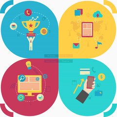 Set of flat icon design for web, business, social networks, fina