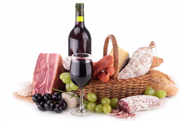 assortment of sausage and wine