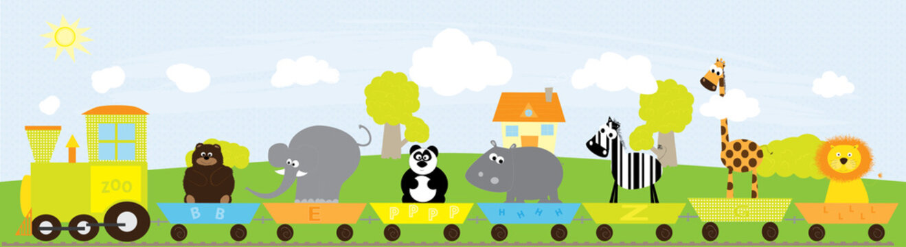 animals train- vectors illustration - colorful background