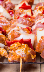 Kebab shish, shashlik, raw marinated meat