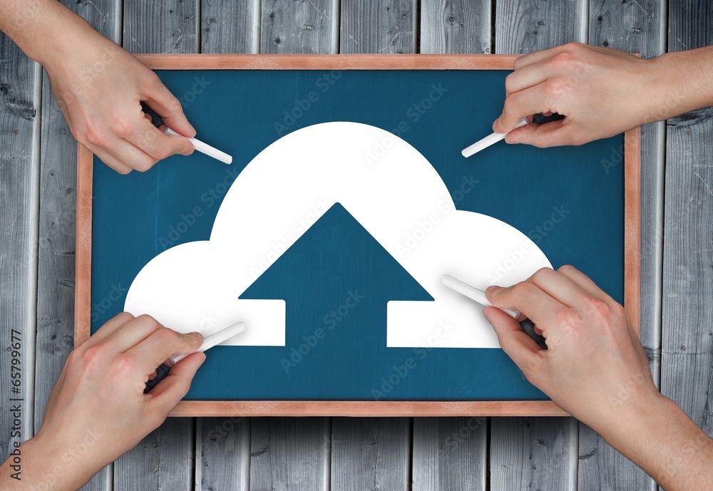 Poster Composite image of multiple hands drawing cloud computing with c