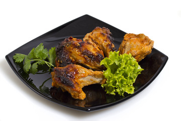 Fried chicken with salad isolated on white background