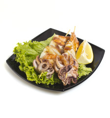 Seafood shashlik isolated on white background