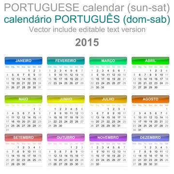 2015 Calendar Portuguese Language Version Sun – Sat