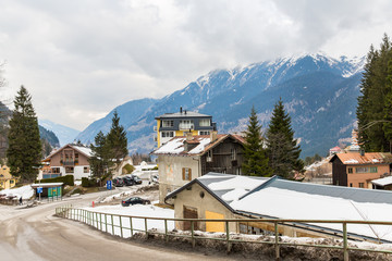 Fototapeta na wymiar Hotel in ski resort Bad Gastein in winter snowy mountains