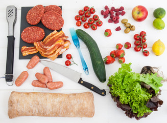 barbecue ingredients on a white table top