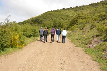 familia de excursion caminando por el monte