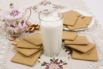 glass of buttermilk (milk) and cookies