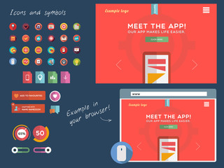 Flat web design template and icons