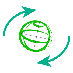 green planet icon with blue arrows