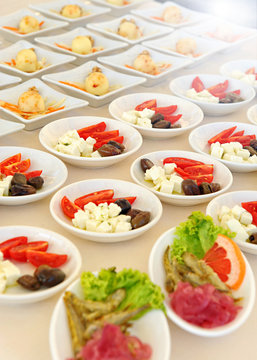 Individual cold salads and appetizers