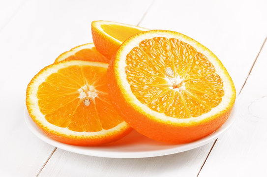 Orange Slices On White Plate