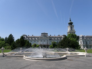 Festetics Palace in Keszthely, Hungary, view with a fountain