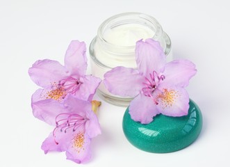 Face and body cream & flower rhododendron