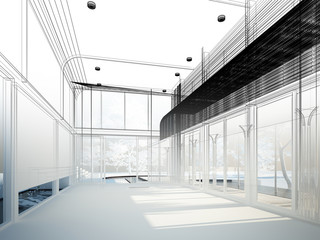 sketch design of interior hall, wire frame