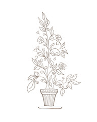illustration of a flower and a pot sketch on a white background