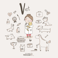 Cute vector alphabet Profession. Letter V - Vet - 65818001
