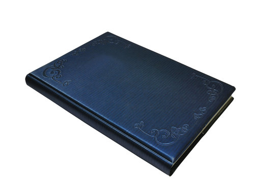 Close-up of Blue Book or Diary on white background