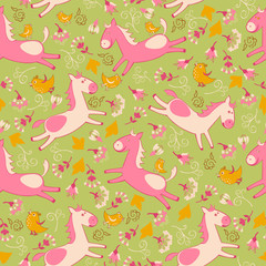 vector pattern with pink horses