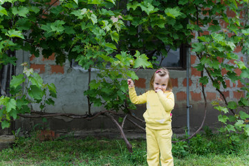 Little girl playing in backyard