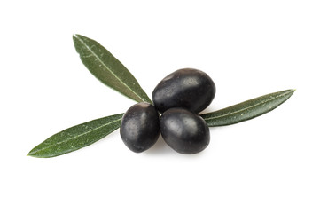 Black olive and leaves on the  white
