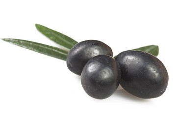 Black olive and leaves on the  white