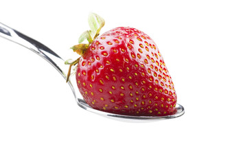 Spoon of Fresh Strawberry on the white