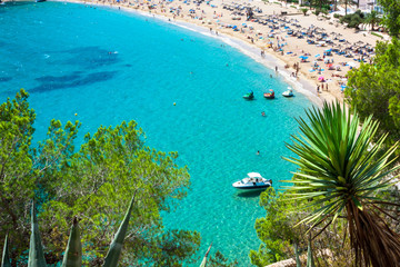 Fototapeta na wymiar Ibiza Cala de Sant Vicent caleta de san vicente beach turquoise