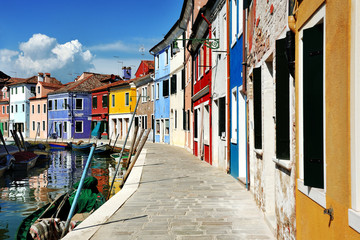 Venice, Burano island canal and colorful houses, Italy