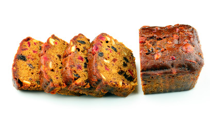 Traditional Christmas Fruit Cake On White Background
