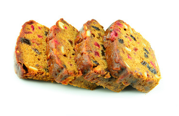 Traditional Christmas Fruit Cake On White Background