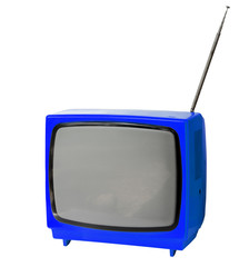 Blue vintage analog television isolated with clipping path.